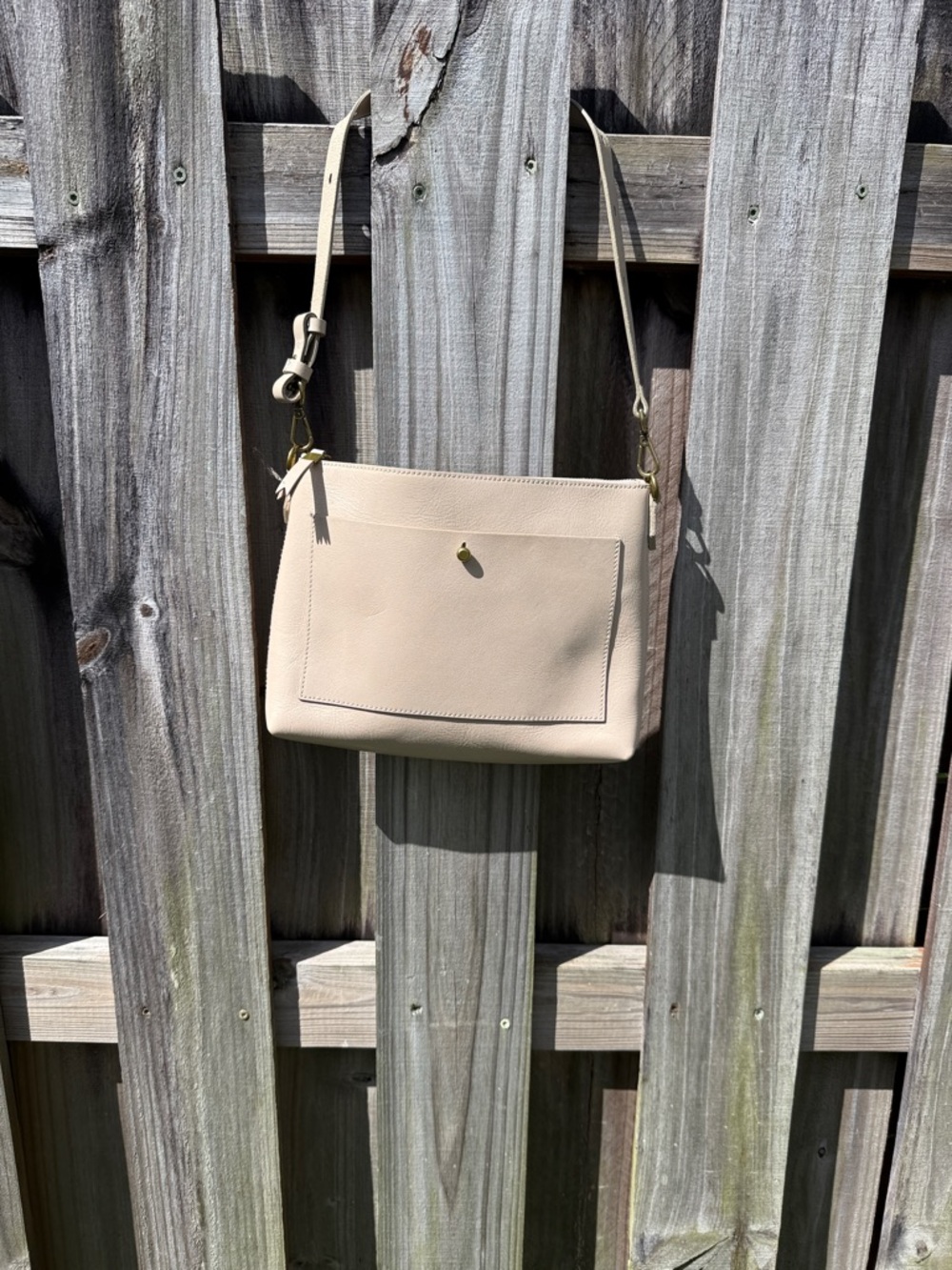 Madewell Beige Leather Crossbody with Front Pocket
